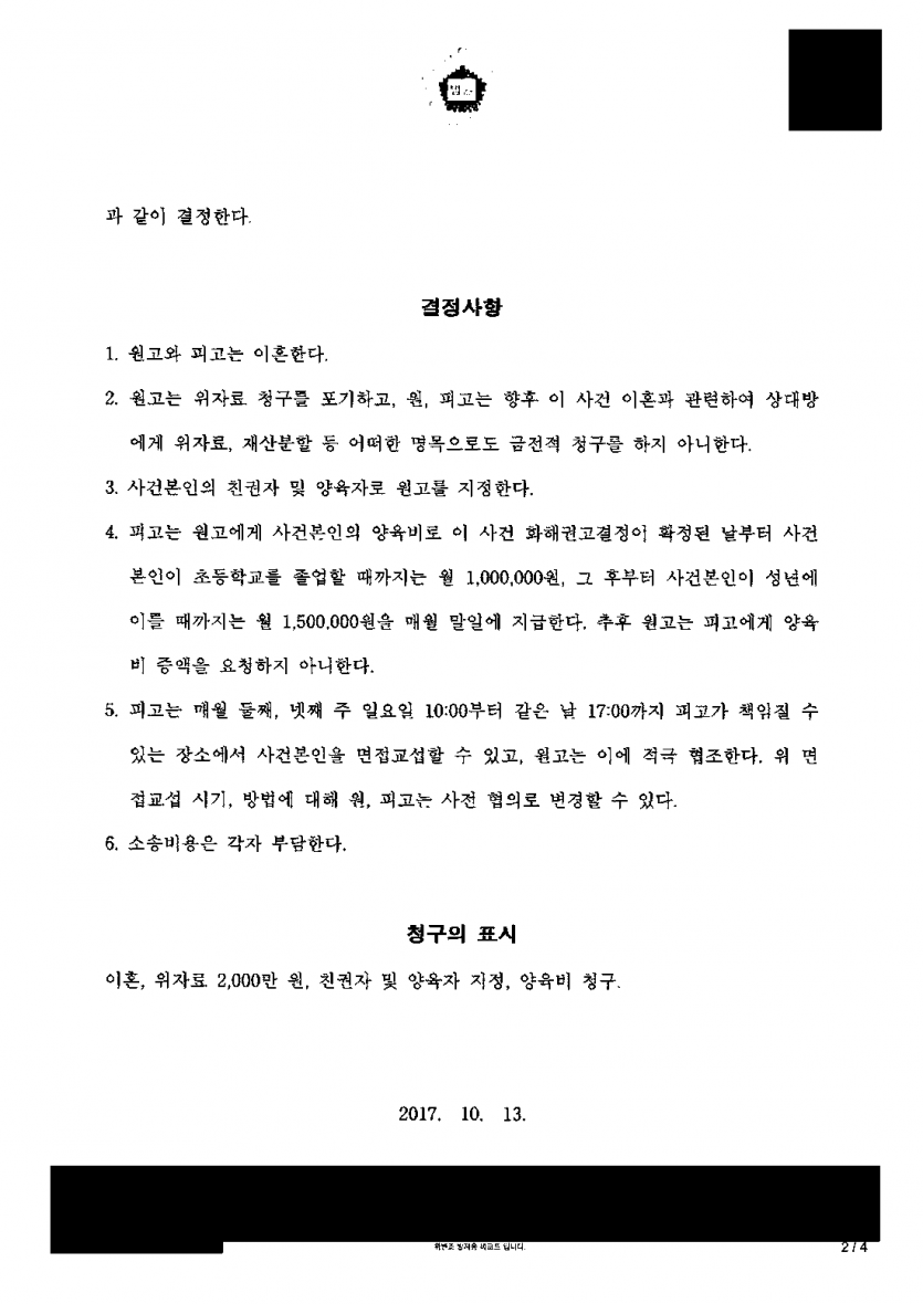남편도 아이를 키우겠다고 할 때 양육권은 — 친권·양육권 확보, 양육비는 초등 졸업 뒤 150만원으로 — 결과 문서(개인정보 가림)
