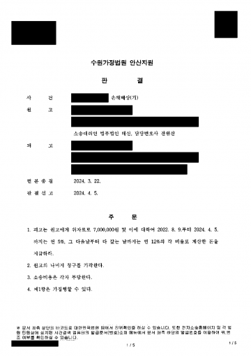 혼인신고 없이 함께 살던 배우자가 외도했다면 — 사실혼 상간남 위자료 700만원 판결과 추심까지 결과 문서(개인정보 가림)