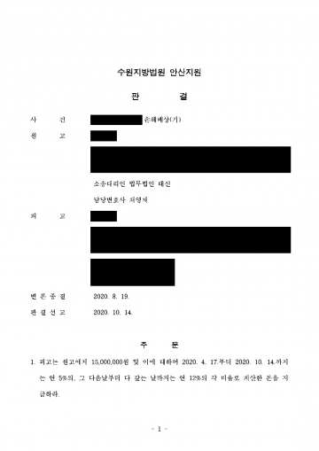 배우자가 결혼한 사람인 줄 알면서 만난 상대에게 위자료를 받으려면 — 상간자 위자료 1,500만원 판결 결과 문서(개인정보 가림)