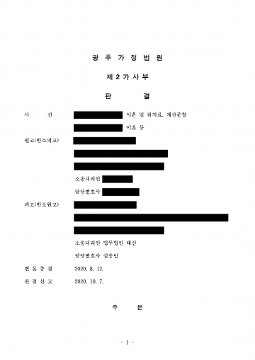 아내가 위자료 3천만원·재산분할 1억원을 청구했을 때 — 위자료 1천만원, 재산분할은 오히려 724만원 받은 판결 결과 문서(개인정보 가림)