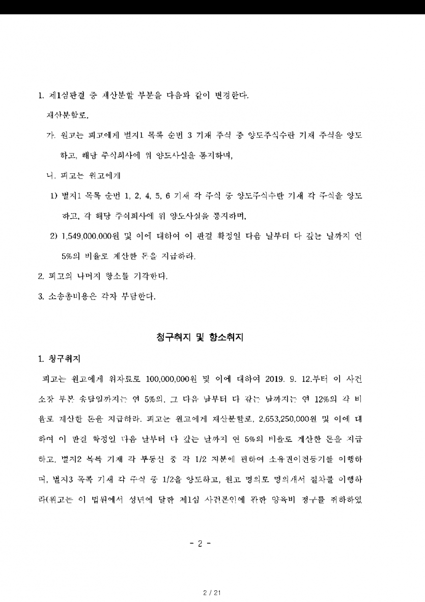 협의이혼 뒤 다시 합쳐 산 관계, 사실혼으로 인정될까 — 사실혼 인정, 정산금 15억여원·주식 확보 — 결과 문서(개인정보 가림)