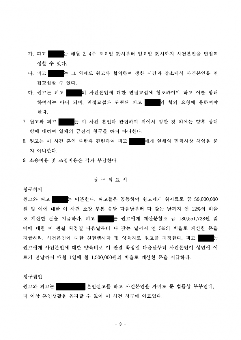 배우자가 나와 다른 사람을 함께 묶어 위자료 5천만원을 청구할 때 — 위자료 없이 공동피고 면책 조정 — 결과 문서(개인정보 가림)