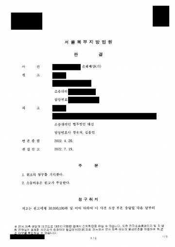 업무 때문에 자주 연락하고 만난 사이를 상간으로 의심받아 소송을 당했다면 — 위자료 3천만원 청구 전부 기각 결과 문서(개인정보 가림)
