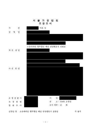 남편이 세 아이를 모두 키우겠다고 맞선 이혼이라면 — 두 딸 양육권과 재산분할 1억 5,000만원 조정 결과 문서(개인정보 가림)