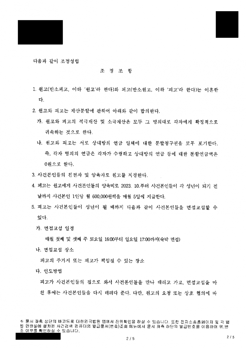 남편이 반소로 두 아이 양육권을 달라고 맞선 이혼소송 — 친권·양육권 확보, 양육비 1인당 월 60만원 — 결과 문서(개인정보 가림)