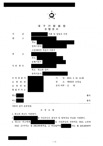 이혼하며 배우자에게 아이를 맡기고 양육비가 걱정될 때 — 첫 9개월 월 20만원부터 단계적으로 조정 결과 문서(개인정보 가림)
