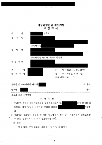 아이를 키우는 쪽이 과거양육비까지 한꺼번에 청구했다면 — 3,960만원 포기로 조정, 월 50만→30만원 결과 문서(개인정보 가림)