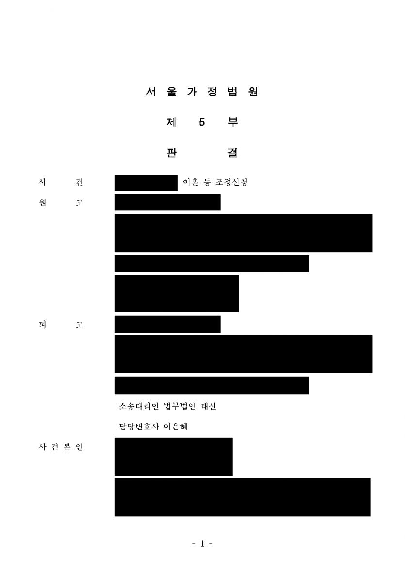 소송 중 드러난 6년 전 외도, 이혼 사유가 될까 — 과거 부정행위 인정에도 이혼·위자료 청구 모두 기각 — 결과 문서(개인정보 가림)